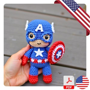 Captain America Häkelanleitung, Amigurumi Captain America Doll, Superhelden Häkelanleitung, Easy PDF Häkelanleitung