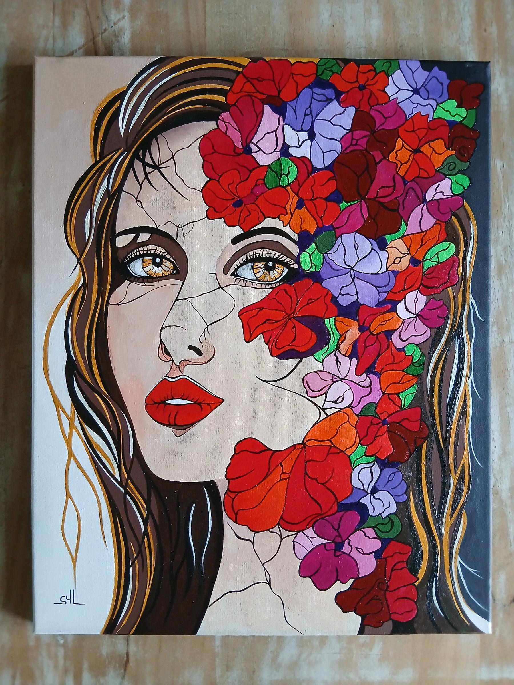 Tableau Acrylique Original - Portrait De Femme Moderne - Peint Main - Pièce Unique