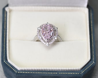 Pink Cubic Zirconia Ring: 2.5 Carat Pear Cut, S925 Sterling Silver