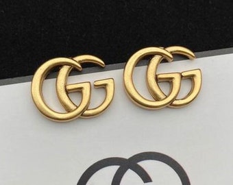 Delicate Gold Women Earrings, Alphabet Letter Studs Earring, Gold GG Earrings, Gift For Her