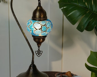 Turkish Table Lamp, Moroccan Chandelier, Antique Turkish Lamp, Standing Lamp, Bedside Mosaic Lamp, Vintage Night Light (LED Bulb Included)