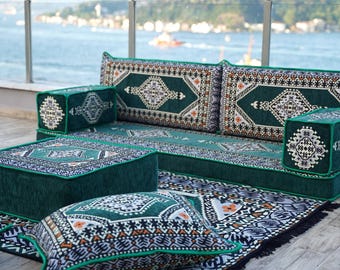 Cuscino da pavimento Kilim Ottoman: seduta Majlis araba verde