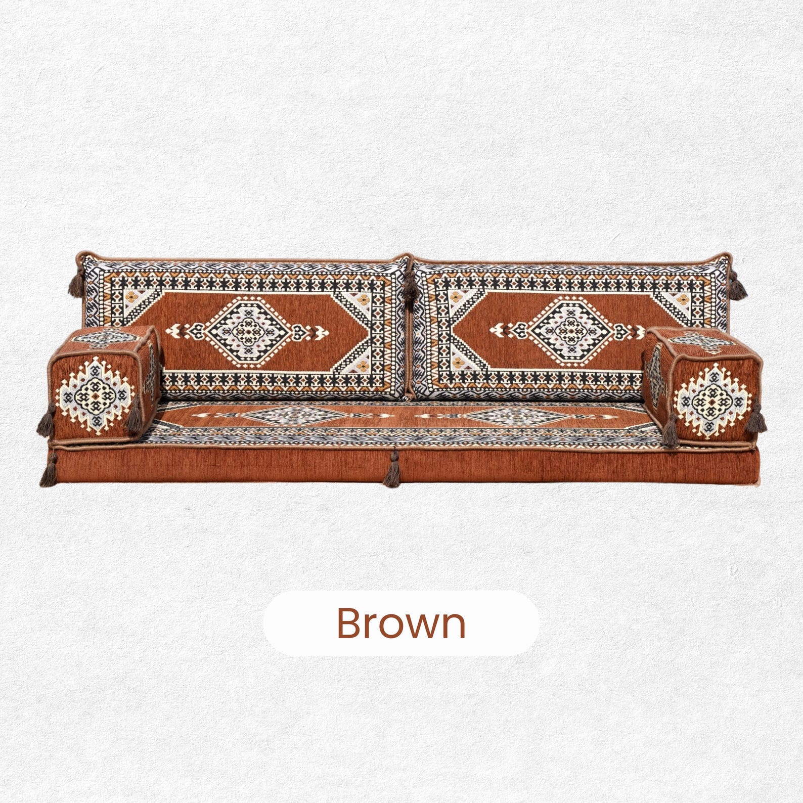 Moroccan Floor Seating Set with Kilim-Inspired Fabric and Foam Cushions — view 6