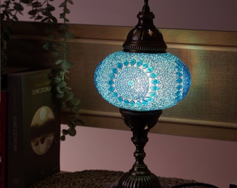 Turkse woonkamerlamp, mozaïekverlichting met lamp, antieke Turkse lamp, Boho lamp, housewarming geschenken, Tiffany lamp, Boho bureaulamp