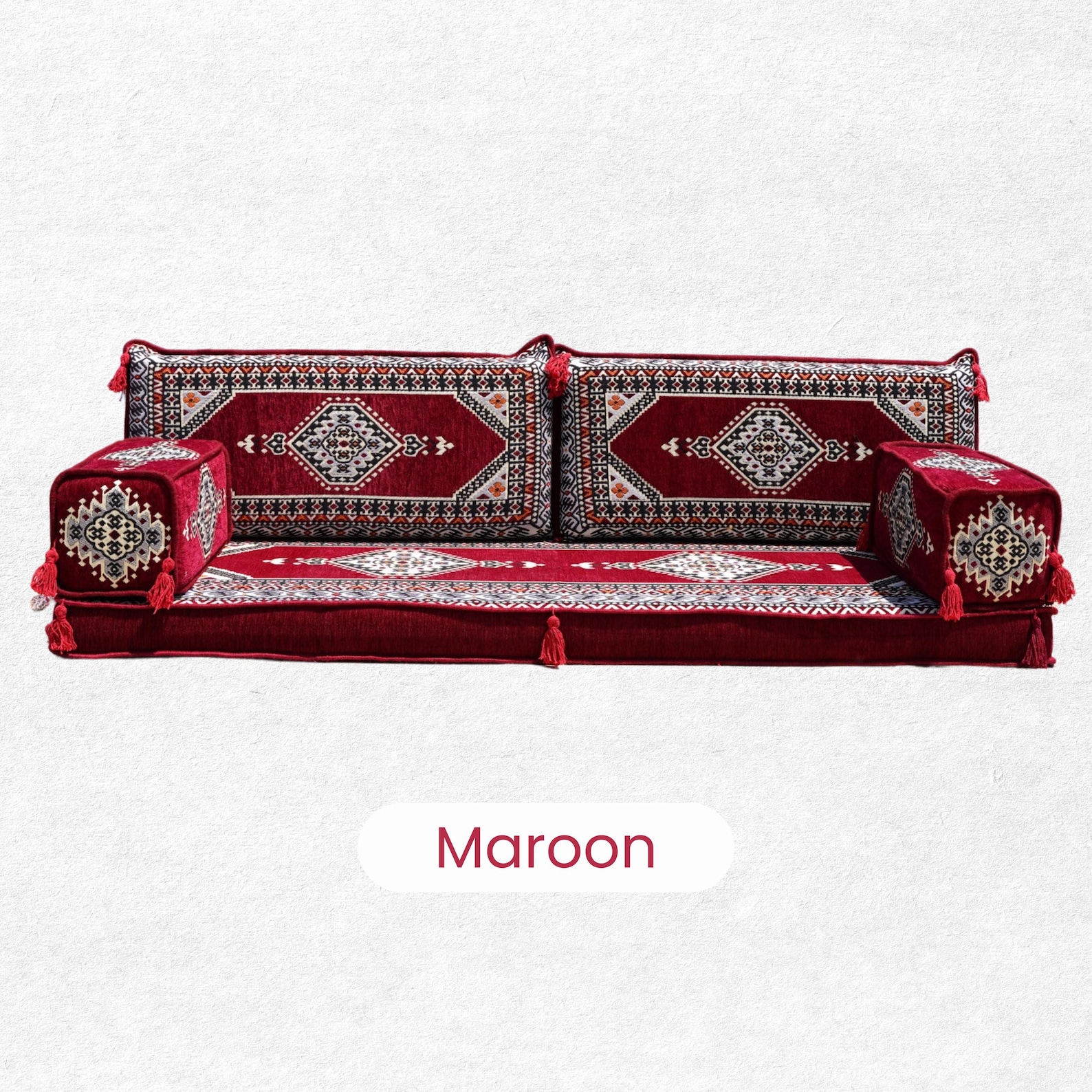 Moroccan Floor Seating Set with Kilim-Inspired Fabric and Foam Cushions — view 5