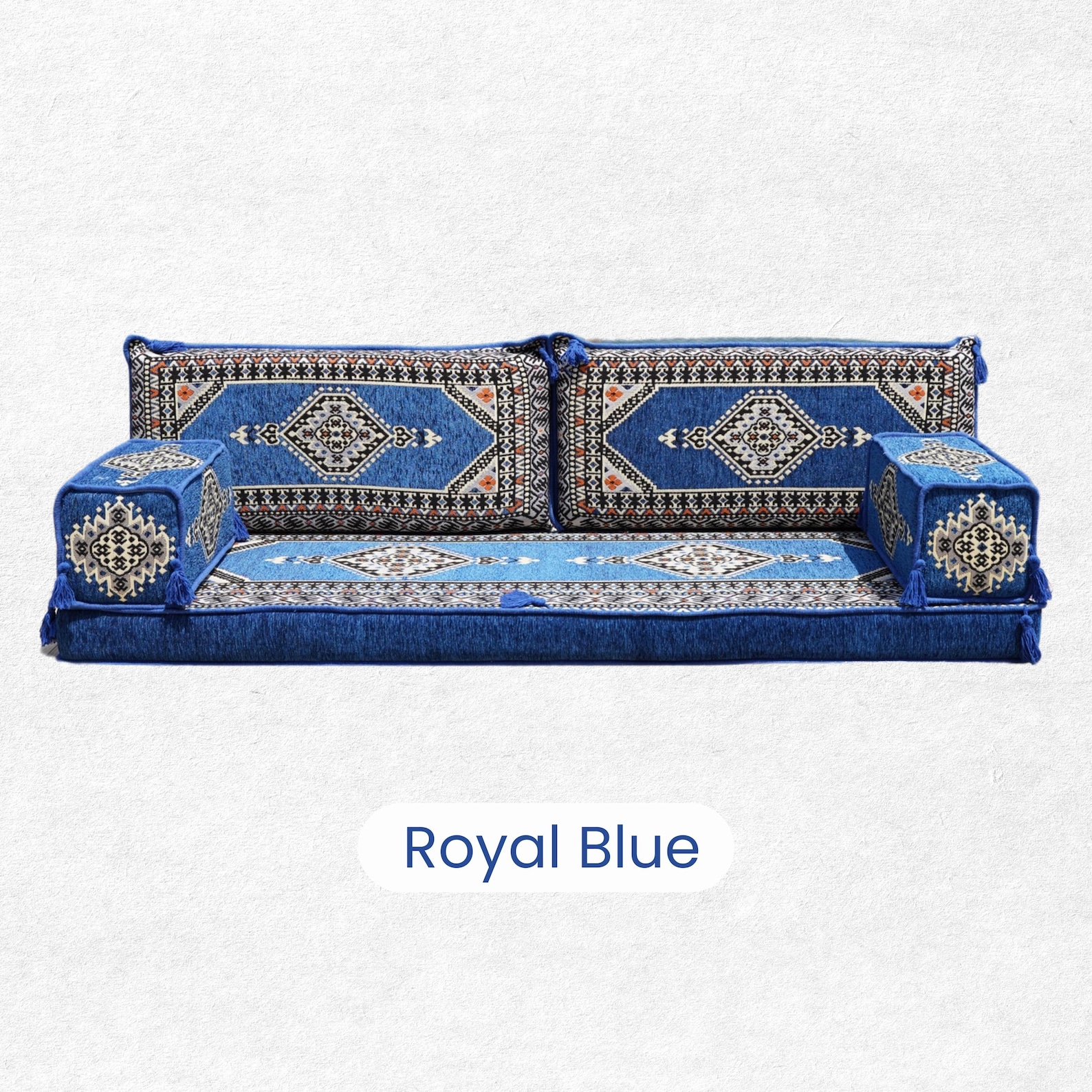 Moroccan Floor Seating Set with Kilim-Inspired Fabric and Foam Cushions — view 4