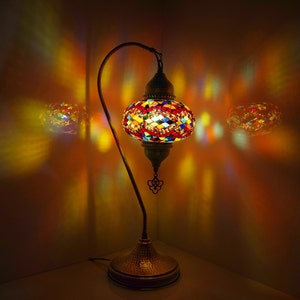 Turkish Handmade Mosaic Lamp, Stained Glass Table Lamp Bedside, Tiffany Style Mosaic Glass Lamps, Portable Bedside Lamps, Led Bulb Included image 4