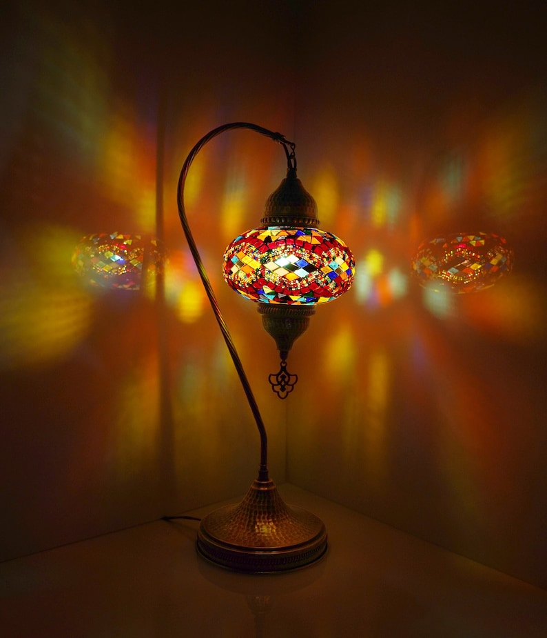 Turkish Handmade Mosaic Lamp, Stained Glass Table Lamp Bedside, Tiffany Style Mosaic Glass Lamps, Portable Bedside Lamps, Led Bulb Included image 4