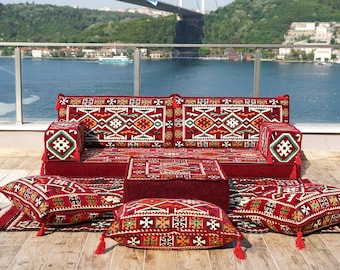 Conjunto de sofá Kilim marrón hecho a mano: estilo bohemio, estilo de Oriente Medio