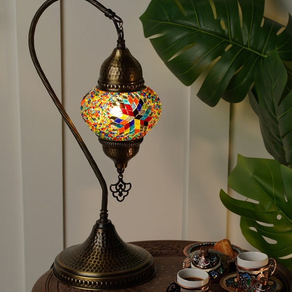 Moroccan Bedside Standing Lamp, Boho Lamp, Lantern Lamp, Turkish Floor Lamp, Colorful Mosaic Glass Lamp, Tiffany Lamp, Retro Table Lamp