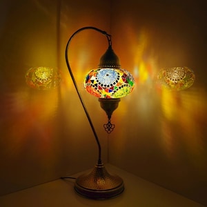 Turkish Handmade Mosaic Lamp, Stained Glass Table Lamp Bedside, Tiffany Style Mosaic Glass Lamps, Portable Bedside Lamps, Led Bulb Included image 8