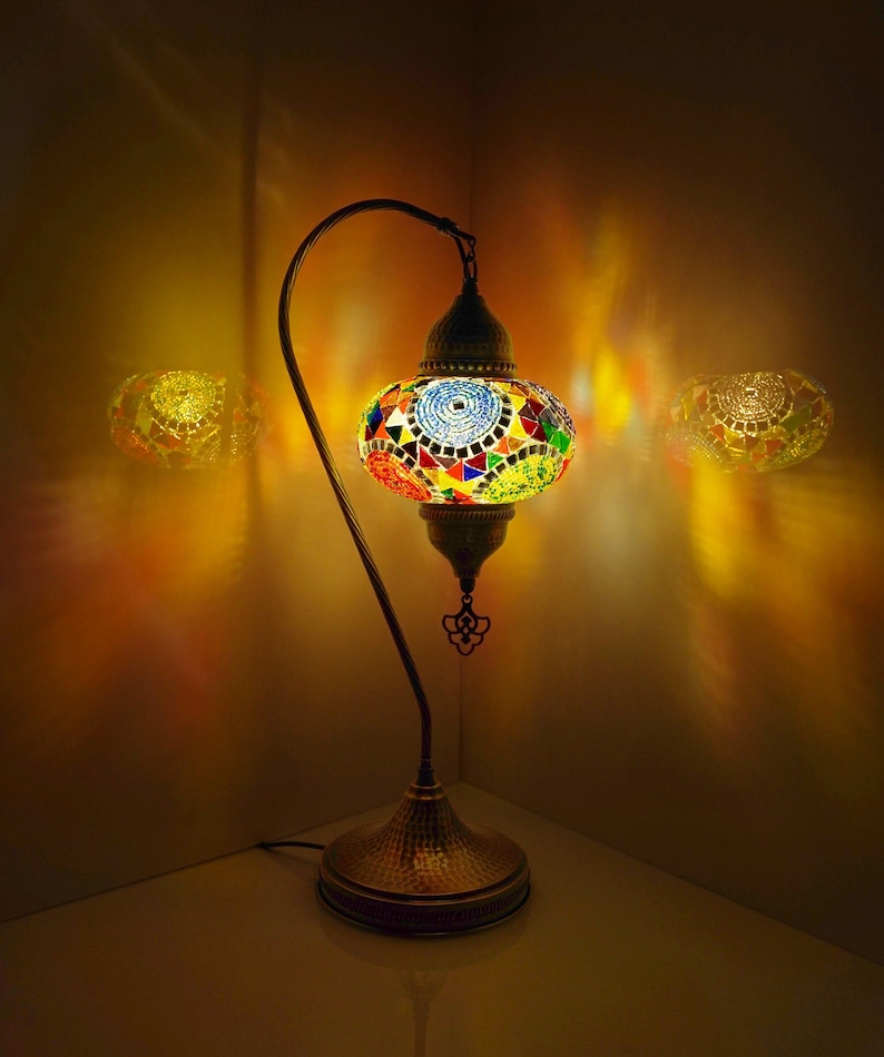Turkish Handmade Mosaic Lamp, Stained Glass Table Lamp Bedside, Tiffany Style Mosaic Glass Lamps, Portable Bedside Lamps, Led Bulb Included image 8