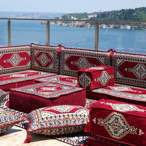 Moroccan Style Floor Sofa | Arabic Majlis Sofa | U Shaped Floor Sofa | Sectional Floor Cushions | Kilim Pillow Sofa Set | Boho Floor Couch