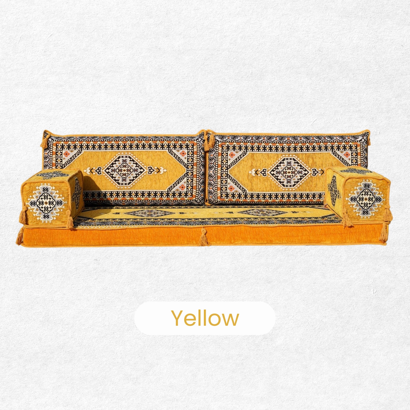 Moroccan Floor Seating Set with Kilim-Inspired Fabric and Foam Cushions — view 7