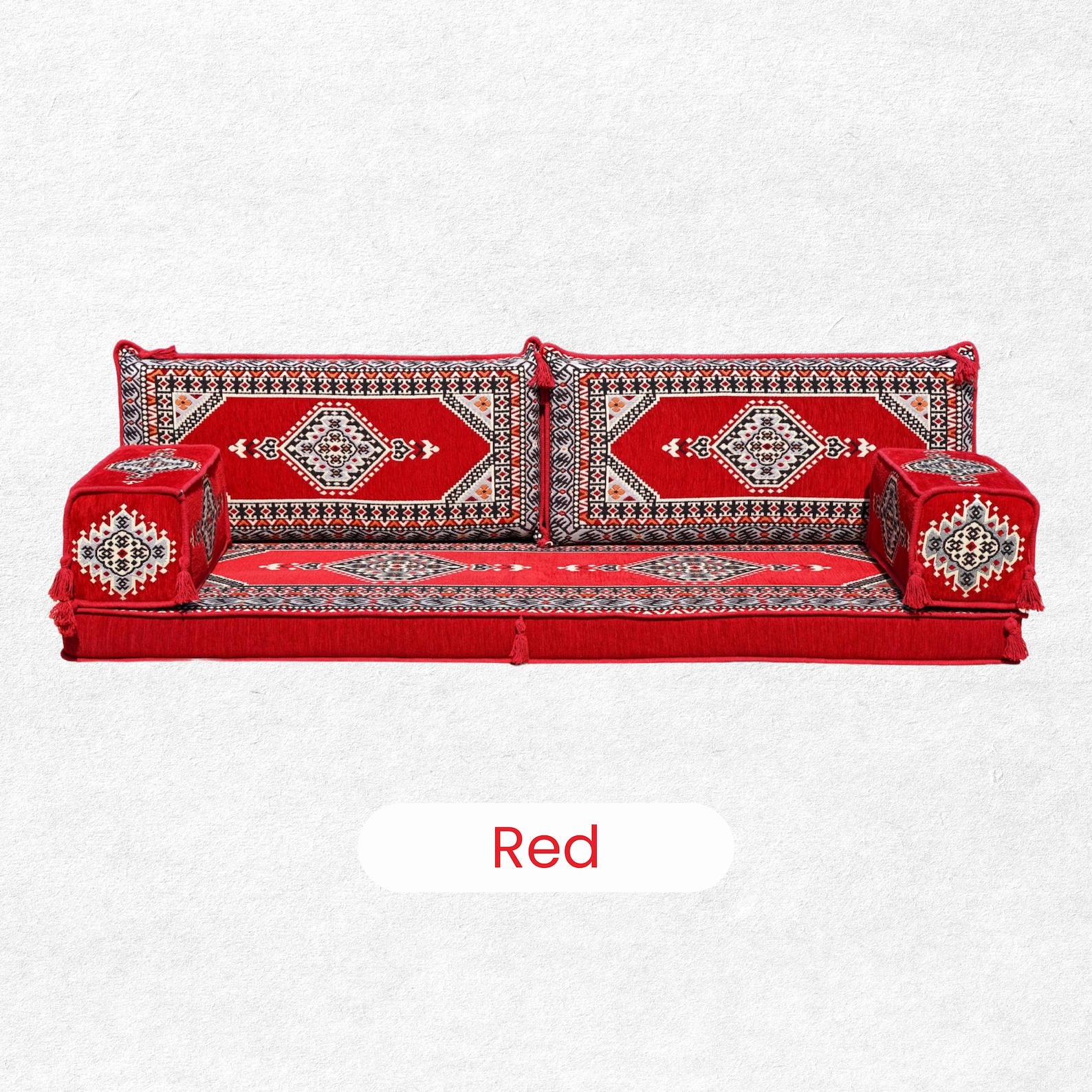 Moroccan Floor Seating Set with Kilim-Inspired Fabric and Foam Cushions — view 10