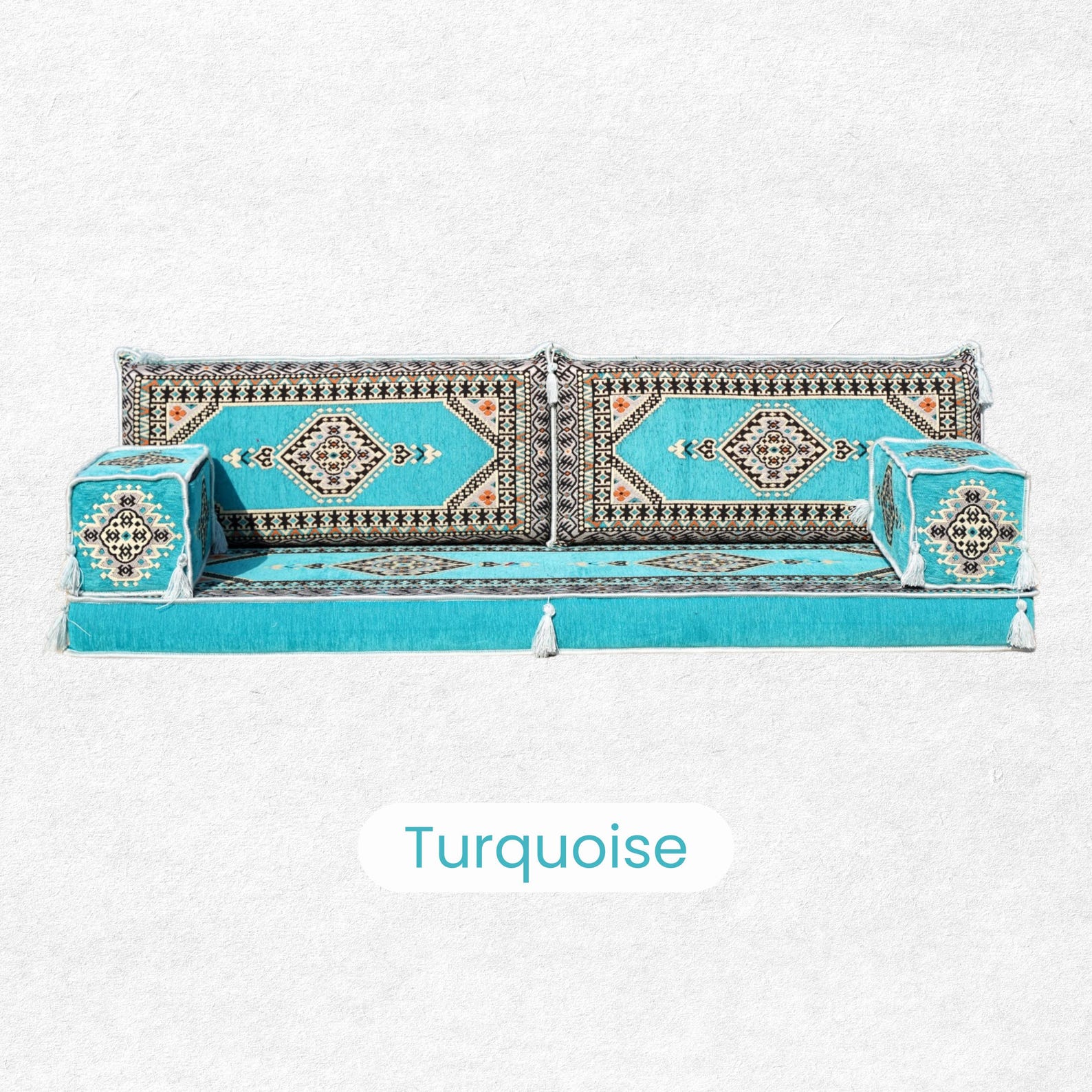 Moroccan Floor Seating Set with Kilim-Inspired Fabric and Foam Cushions — view 9