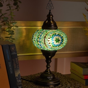 Vintage Glass Lamps, Traditional Mosaic Floor Lamps, Night Light, Souvenir Lamps, Tiffany Lamp, Turkish Mosaic Lamp, Bedside Table Lamps Mandala Dark Green