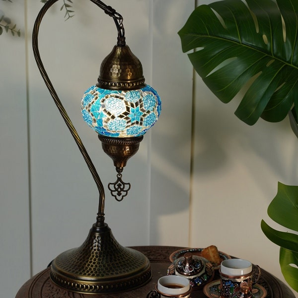 Turkish Table Lamp, Moroccan Chandelier, Antique Turkish Lamp, Standing Lamp, Bedside Mosaic Lamp, Vintage Night Light (LED Bulb Included)