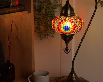 Turkish Handmade Mosaic Lamp, Stained Glass Table Lamp Bedside, Tiffany Style Mosaic Glass Lamps, Portable Bedside Lamps, Led Bulb Included