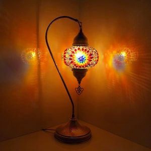 Turkish Handmade Mosaic Lamp, Stained Glass Table Lamp Bedside, Tiffany Style Mosaic Glass Lamps, Portable Bedside Lamps, Led Bulb Included image 2