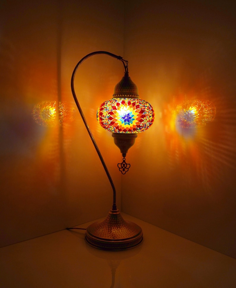 Turkish Handmade Mosaic Lamp, Stained Glass Table Lamp Bedside, Tiffany Style Mosaic Glass Lamps, Portable Bedside Lamps, Led Bulb Included image 2