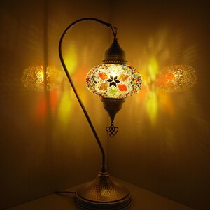 Turkish Handmade Mosaic Lamp, Stained Glass Table Lamp Bedside, Tiffany Style Mosaic Glass Lamps, Portable Bedside Lamps, Led Bulb Included image 6