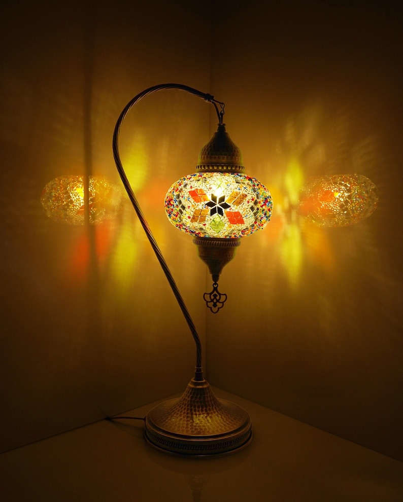 Turkish Handmade Mosaic Lamp, Stained Glass Table Lamp Bedside, Tiffany Style Mosaic Glass Lamps, Portable Bedside Lamps, Led Bulb Included image 6