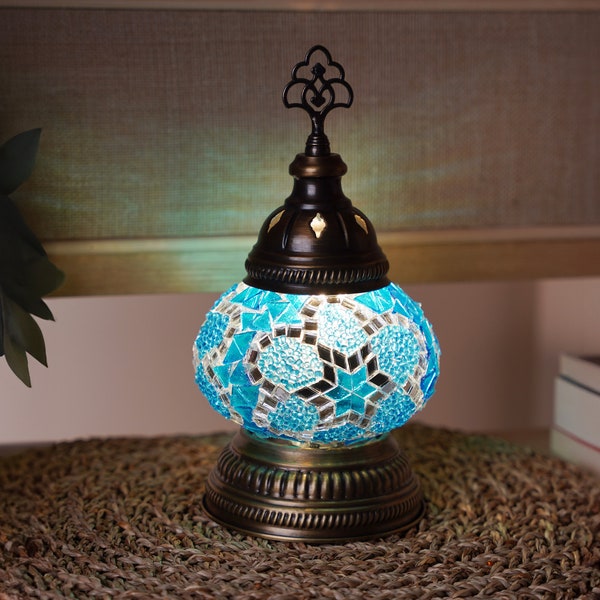 Antique Turkish Mosaic Lamp, Bedside Table Lamp, Moroccan Mosaic Lamp, Boho Floor Lamp, Gift for Him, Tiffany Lamp, Desk Lamp with LED Bulb
