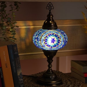 Vintage Glass Lamps, Traditional Mosaic Floor Lamps, Night Light, Souvenir Lamps, Tiffany Lamp, Turkish Mosaic Lamp, Bedside Table Lamps Mandala Dark Blue