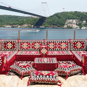 Ottoman Floor Cushion Seating,  Arabic Majlis Sofa, Boho Floor Seating, Traditional Floor Sofa, U Shaped Arabic Sofa Set, Moroccan Sofa Set