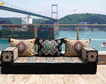 Handmade Arabic Floor Cushion Seating Set: Kilim Style Sofa