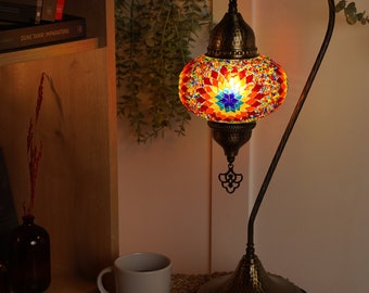 Turkish Handmade Mosaic Lamp, Stained Glass Table Lamp Bedside, Tiffany Style Mosaic Glass Lamps, Portable Bedside Lamps, LED Bulb Included