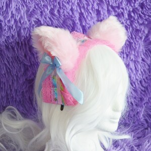 Orecchie di gatto arcobaleno e rosa su graziosa fascia arcobaleno - Accessori Kitten Lolita - Articolo preconfezionato