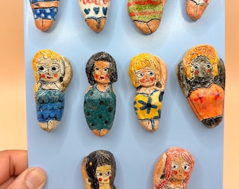 Swimmers summer girls women’s Bathing suit Ceramic  Fridge magnet. Gifts for her.  Fun ceramics. Home decor Colourful