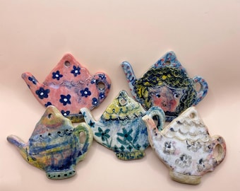 Ceramic Tea pot ornaments wall decor Christmas Ornament: Handmade Holiday Decor Fun Eclectic