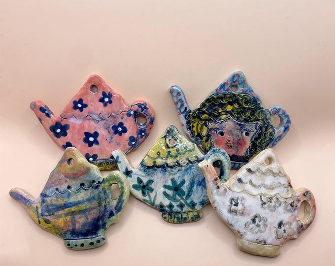 Ceramic Tea pot ornaments wall decor Christmas Ornament: Handmade Holiday Decor Fun Eclectic