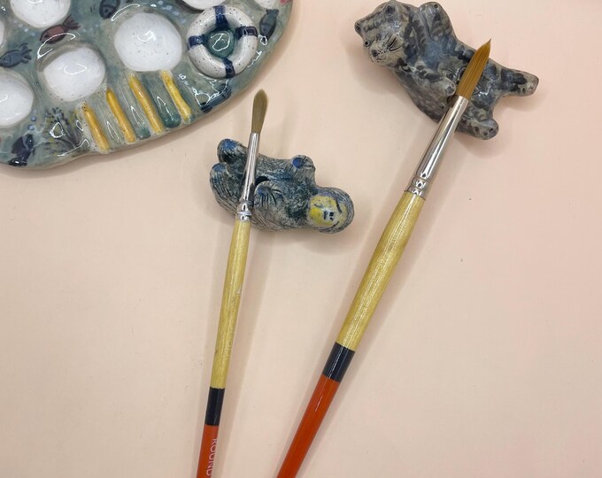 Handmade Ceramic Cat Chopstick Rest: Stoneware Animal Sculpture