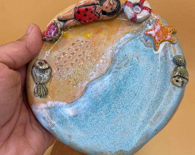 Featured listing image: Handmade ceramic Spoon Rest Garlic grater Trinket dish Bikini girl One-of-a-Kind Handbuilt Pottery Gift. Kitchen decor