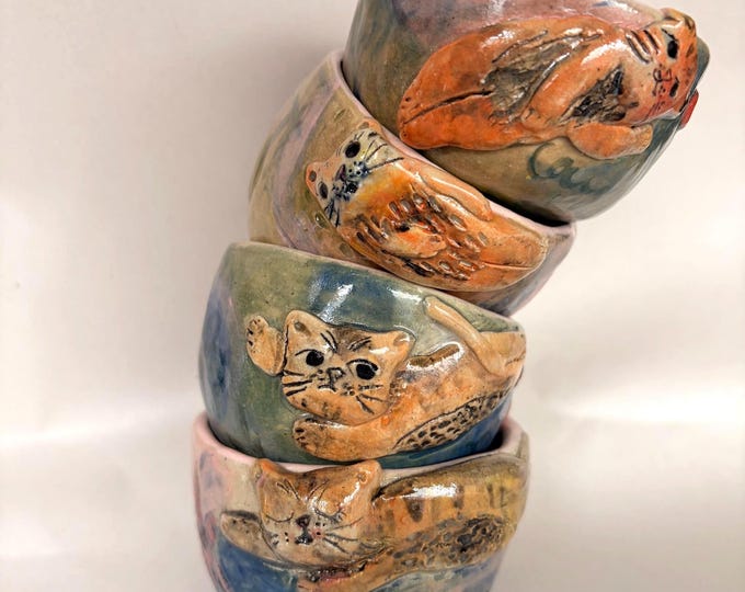 Handmade Ceramic Cat Espresso Cup - Small Stoneware Bowl