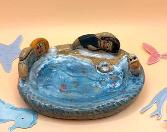 Handmade Ceramic Soap Dish: swimmer Bestie swimming pool Artisan Gifts