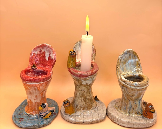 Ceramic Toilet Sculpture, Unique Candle Holder, small Vase