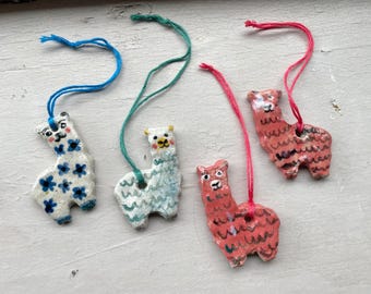Handmade Ceramic Alpaca Ornament: Holiday Decor, Eclectic Art