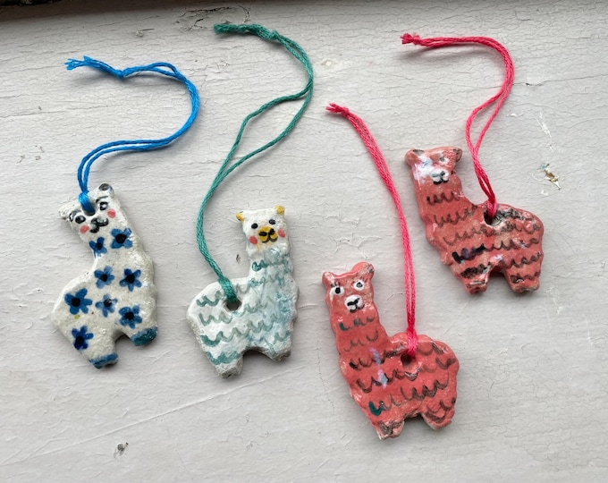 Handmade Ceramic Alpaca Ornament: Holiday Decor, Eclectic Art