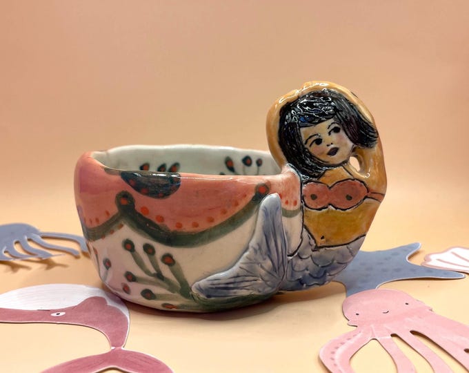 Handmade Mermaid Coffee Cup: Sculptural Ceramic Art Mug, Ocean Lover Gift