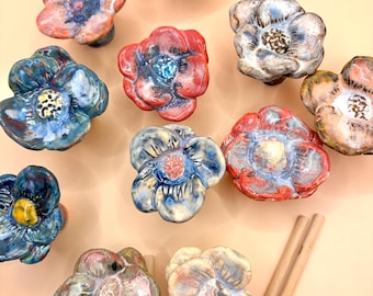 Ceramic Flower Ornament: Creamy White, Black Clay, DIY Garden Decor