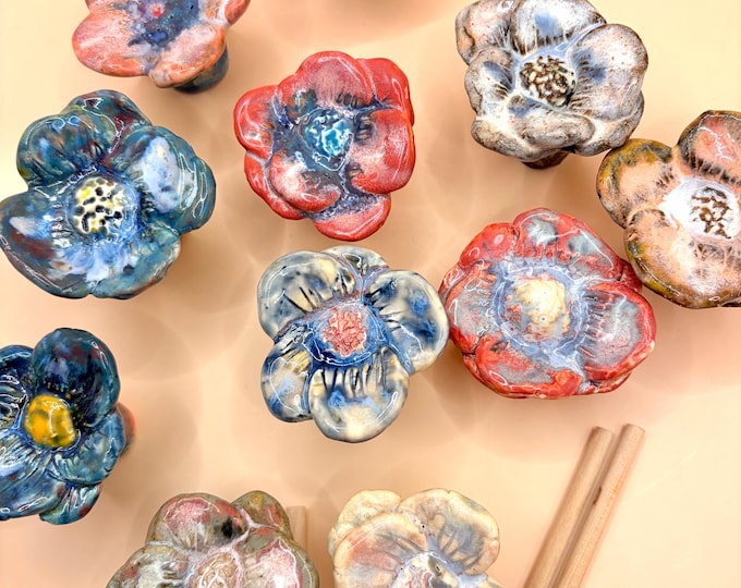 Ceramic Flower Ornament: Creamy White, Black Clay, DIY Garden Decor