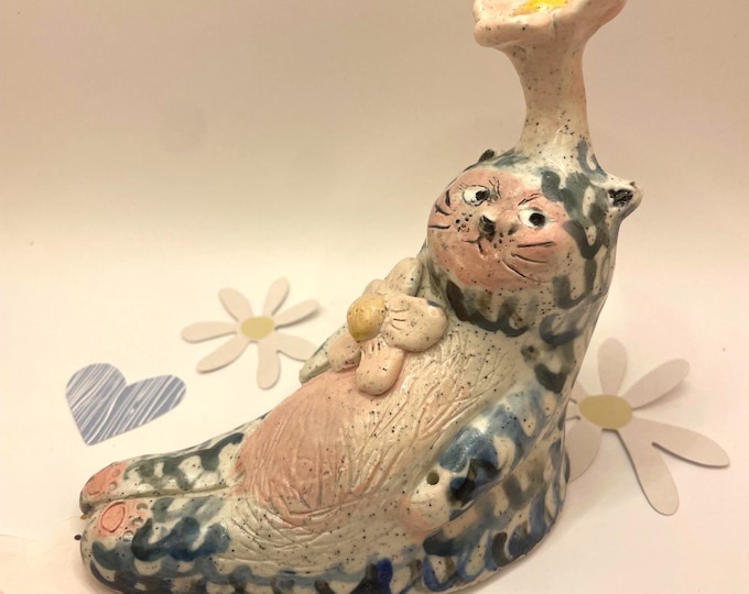 Figurine/sculpture DOODLE cat Incense holder. Handmade original art. Cat lover gifts