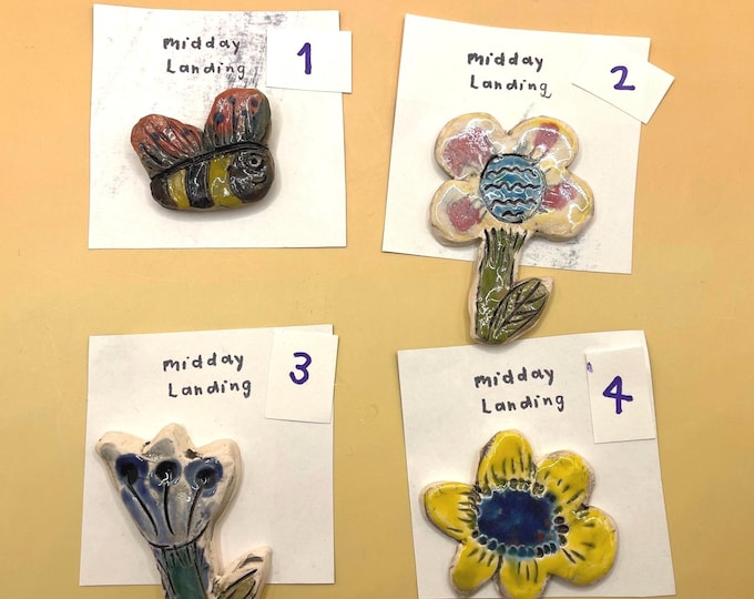 Bees and Flowers Ceramic Garden Fridge magnet. Gifts. Botanical. Fun ceramics. Home decor