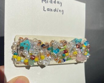 Handmade unique beads embroidery turquoise design hair snap accessories colourful. Wedding, Event, horse racing headwear Hair bralette