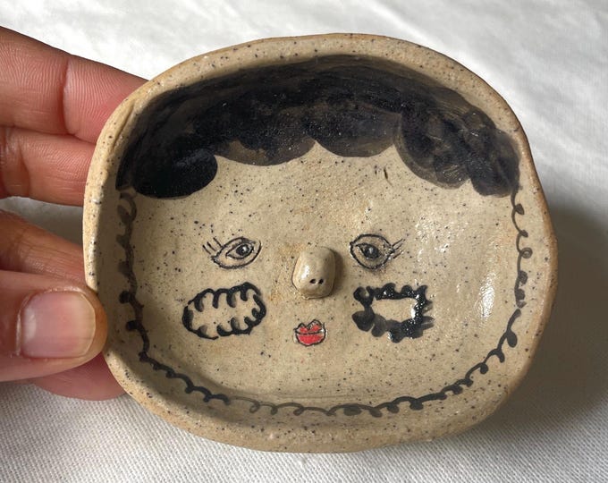 Handmade Ceramic Ring Dish: Girl Face Trinket Dish